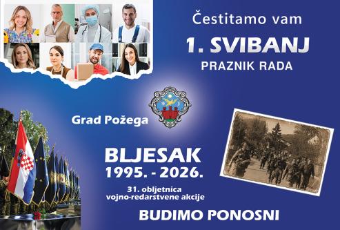 UZ BLJESAK I PRAZNIK RADA Gradonačelnik Miličević uputio čestitku Požežankama i Požežanima