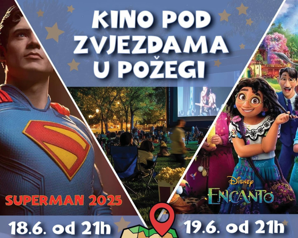 KINO POD ZVIJEZDAMA Superman i Encanto stižu u Požegu – očekuju vas dvije besplatne filmske večeri na livadi uz Orljavu